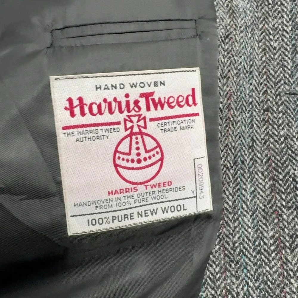 Vintage Harris Tweed Sport Coat Mens 42 Grey Wool Herringbone Blazer Classic